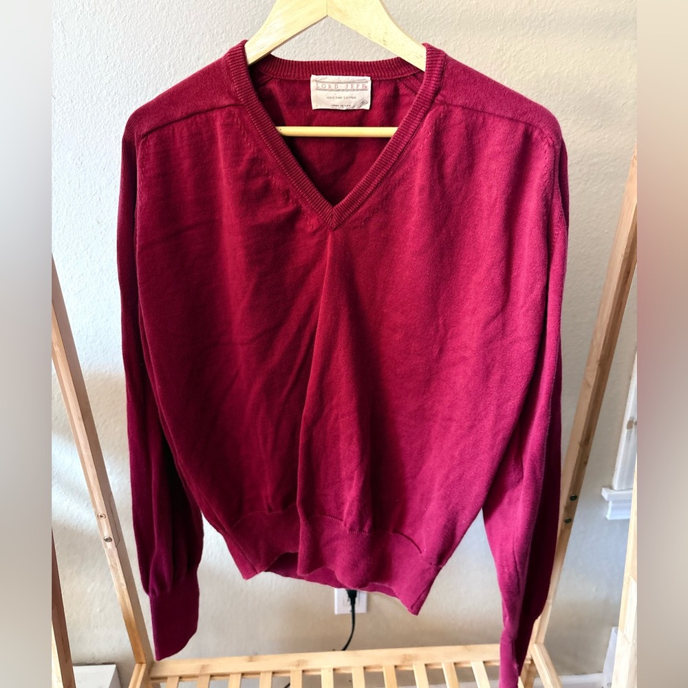 Lord Jeff 100% Cotton V-Neck Sweater XL – Made in USA | Classic Red Knit